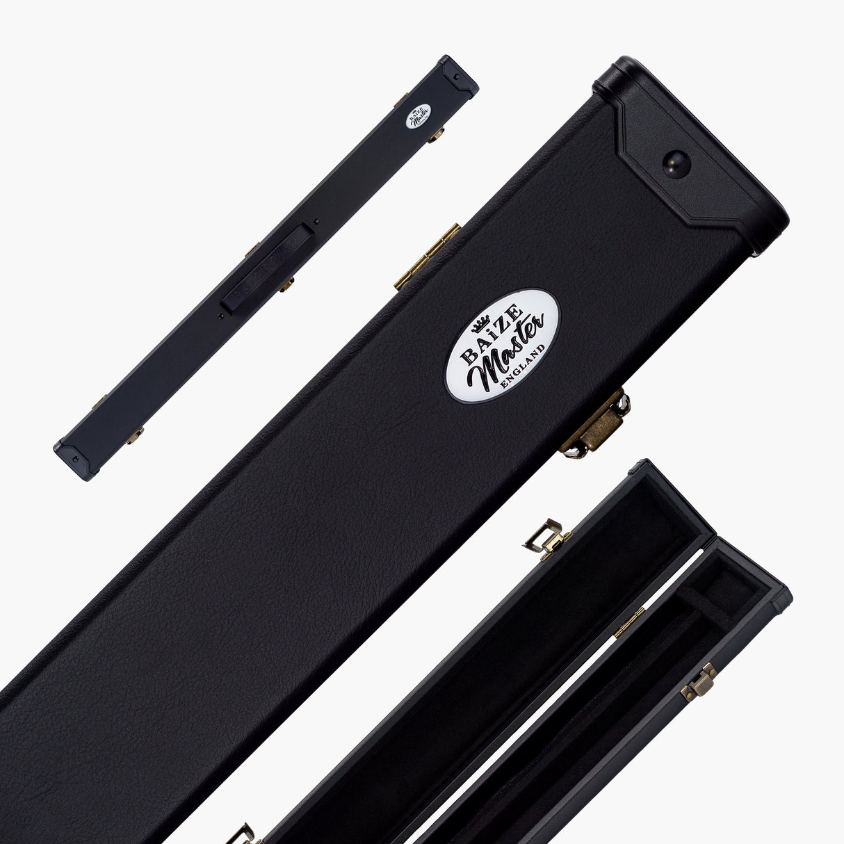 Baize Master Deluxe PLAIN BLACK 2pc Pool and Snooker Cue Case with Metal Badge and Plastic Ends - Black Interior Baize Master