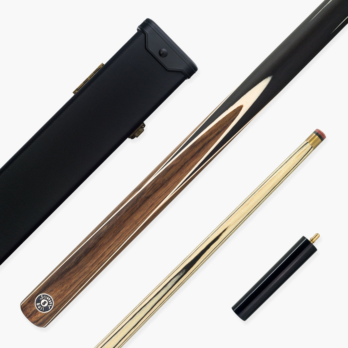 Jonny 8 Ball Walnut 57 Inch One Piece English Pool Cue and Case Set with UV Printed Ash Shaft and 8.5mm Red Layered Tip