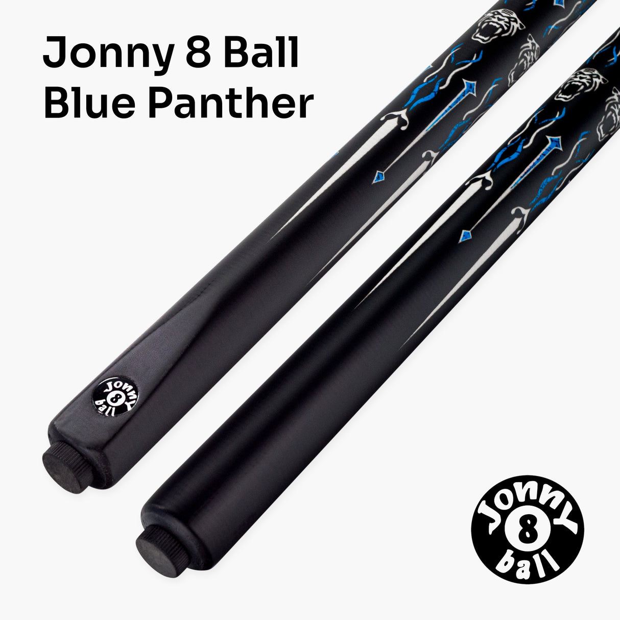 Jonny 8 Ball Panther 57 Inch 2 Piece Centre Joint UV Printed Snooker and Pool Cue with 9.5mm Green Layered Tip