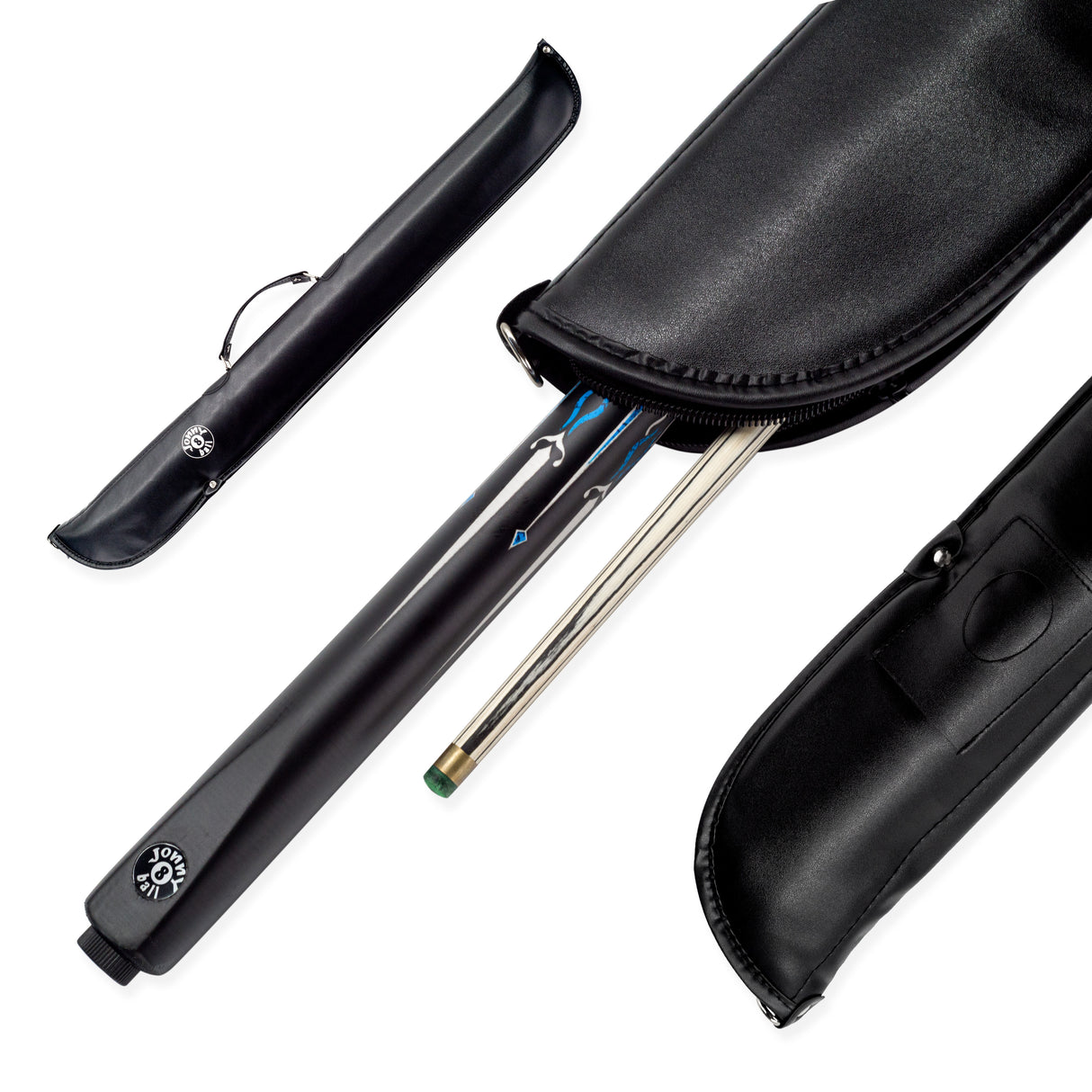 Jonny 8 Ball Panther 2 Piece UV Printed Snooker and Pool Cue and Case Set with 9.5mm Green Layered Tip