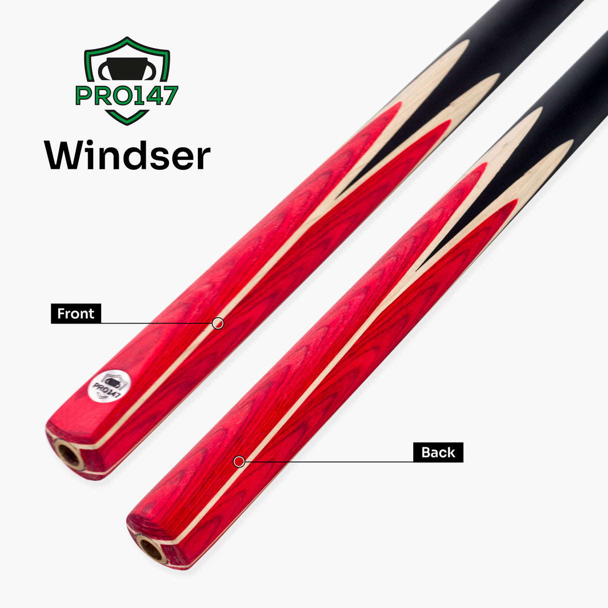 PRO147 Windsor 2 Piece Snooker and Pool Cue and Case Set 9.5mm Red Professional Tip