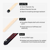 Jonny 8 Ball 2 Piece American Pool Break Cue with 13mm Phenolic Tip - BLACK