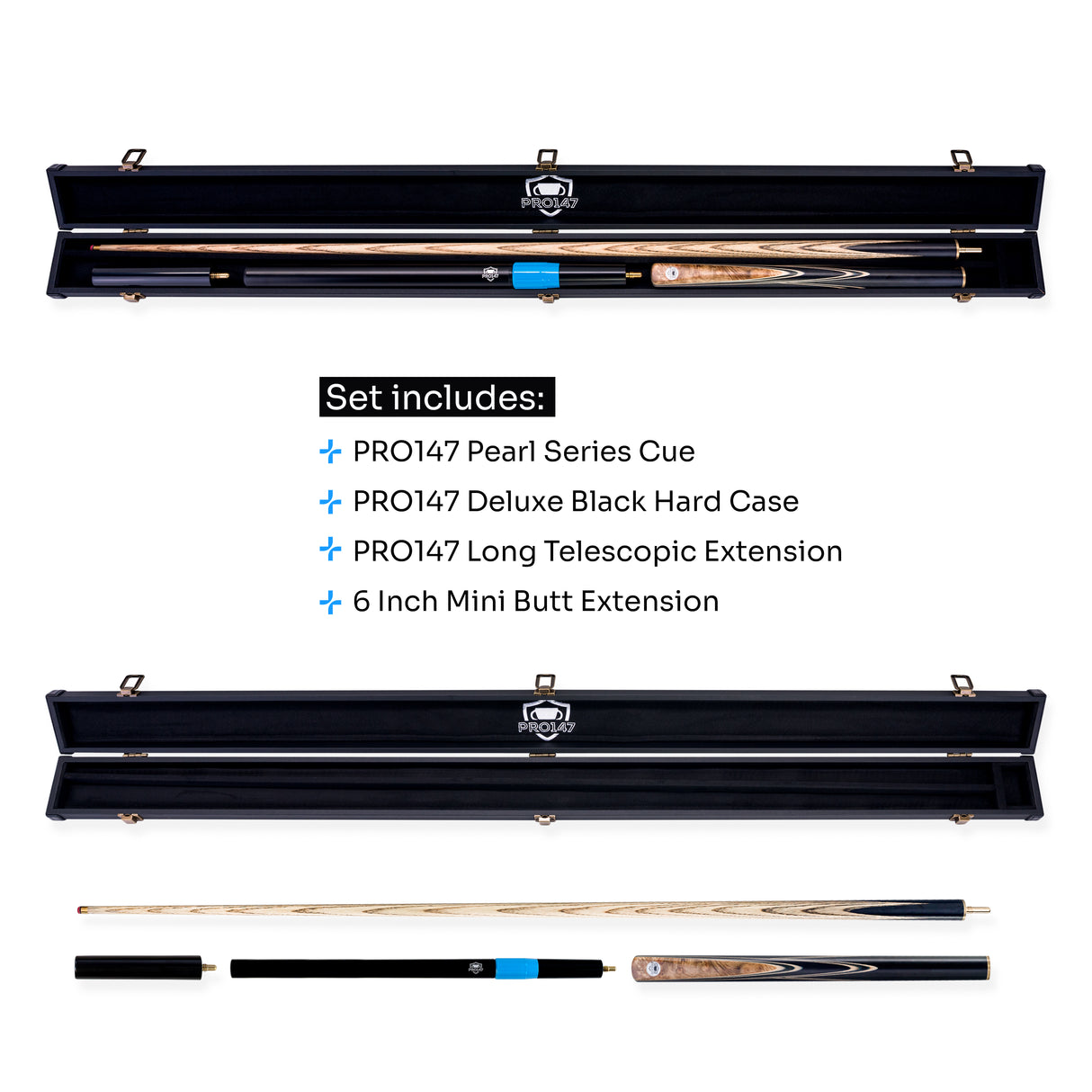 PRO147 Pearl Series Gold Burl 3/4 Joint Deluxe Cue and Case Set with 9.5mm Professional Red Leather Tip