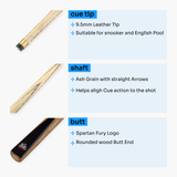 Spartan Fury VANQUISH 57 inch 3/4 Jointed Matching Ash Snooker Pool Cue – 9.5mm Tip