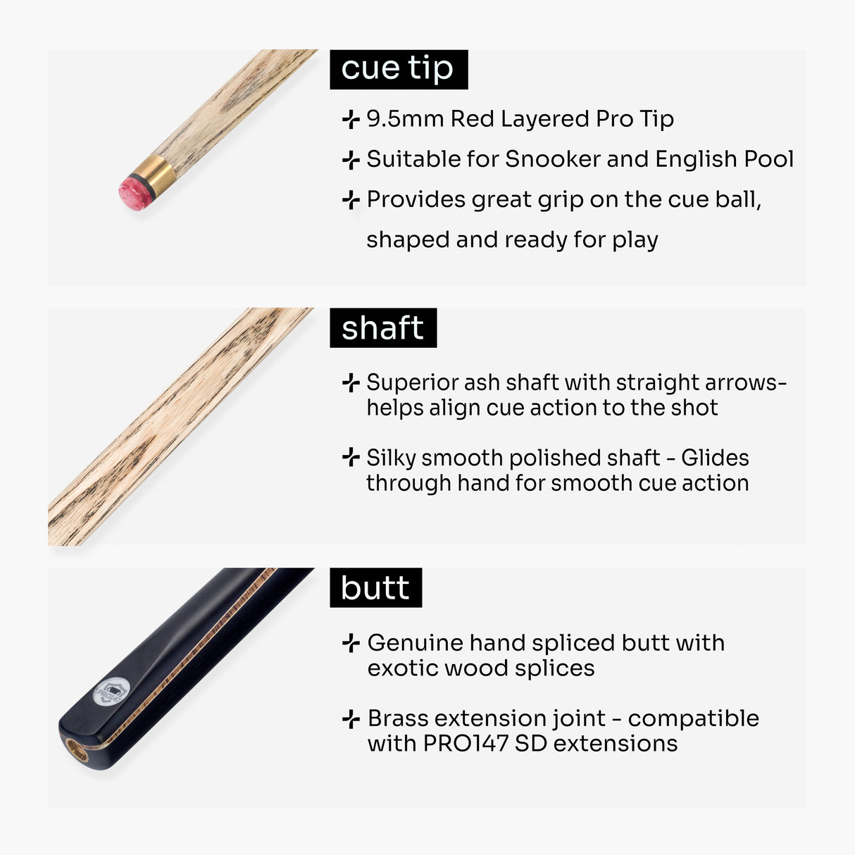 PRO147 Pearl Series Zebra 3/4 Joint Cue with 9.5mm Professional Red Leather Tip