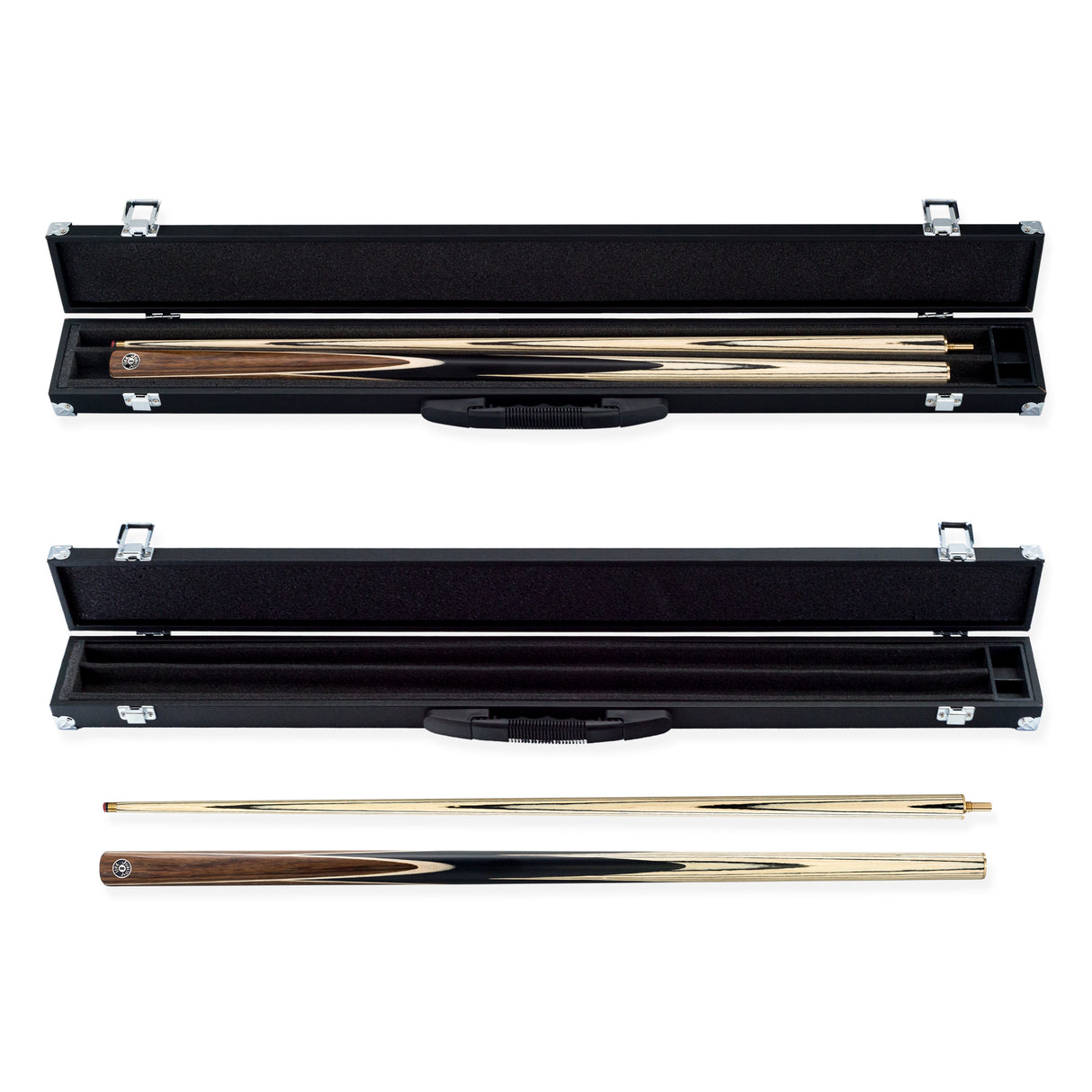 Jonny 8 Ball Walnut 57 Inch Two Piece English Pool Cue and Case Set 8.5mm Red Layered Tip