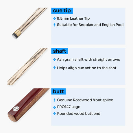 PRO147 Traditional CHAMPION 57 Inch 2 Piece Pool Snooker Cue with 9.5mm Tip - SE13 PRO147
