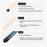 Jonny 8 Ball 2 Piece American Pool Break Cue with 13mm Phenolic Tip - BLACK