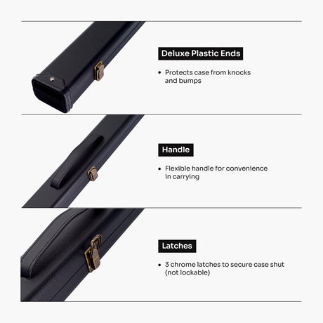 PRO147 3/4 Deluxe Black Snooker and Pool Case with Plastic Ends – Holds 1 x ¾ Joint Cue + Extensions PRO147