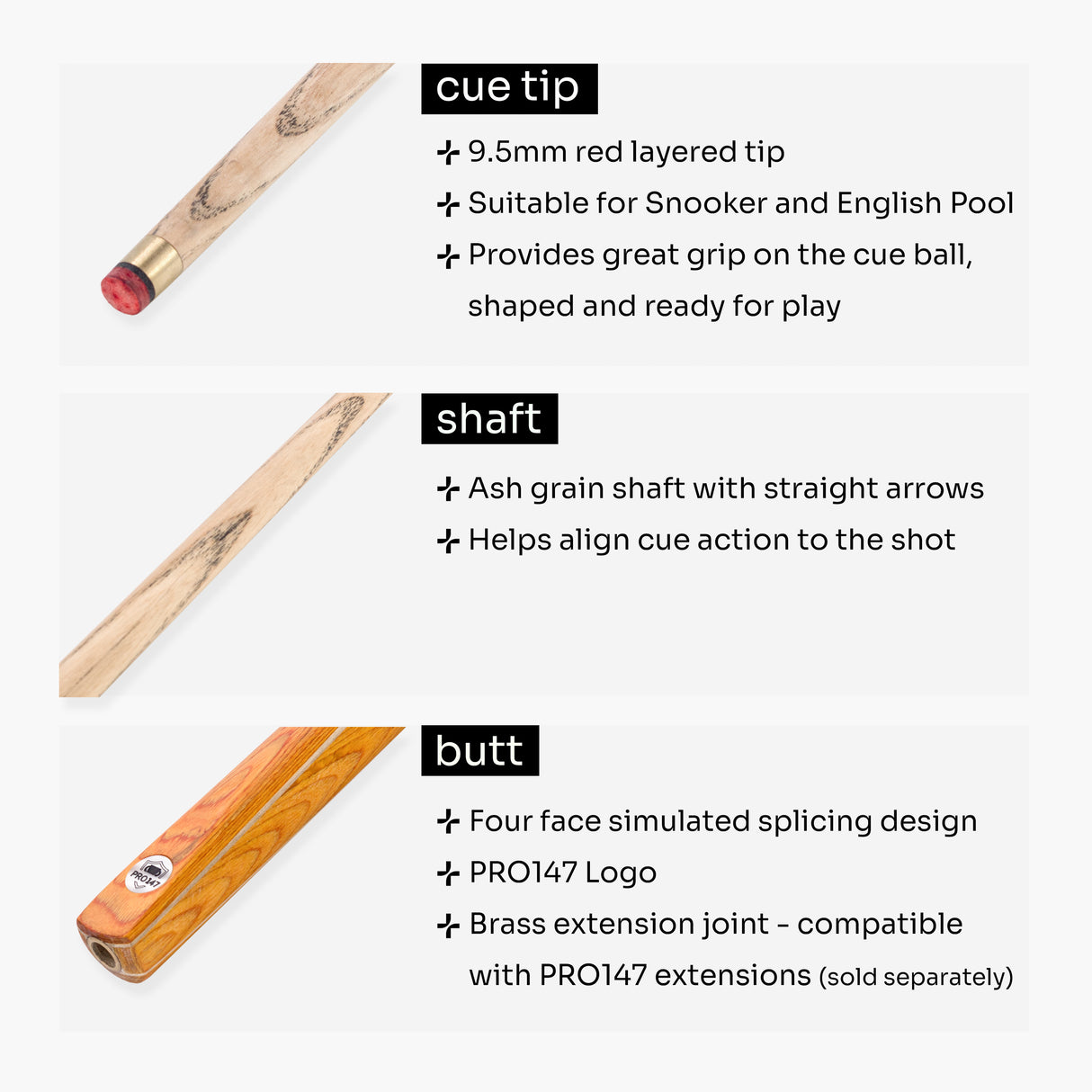 PRO147 Windsor 2 Piece Snooker and Pool Cue and Case Set 9.5mm Red Professional Tip