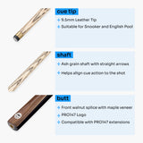 PRO147 Maple Flash 57 Inch 2 Piece Ash Snooker and Pool Cue and Soft Case Set 9.5mm Tip