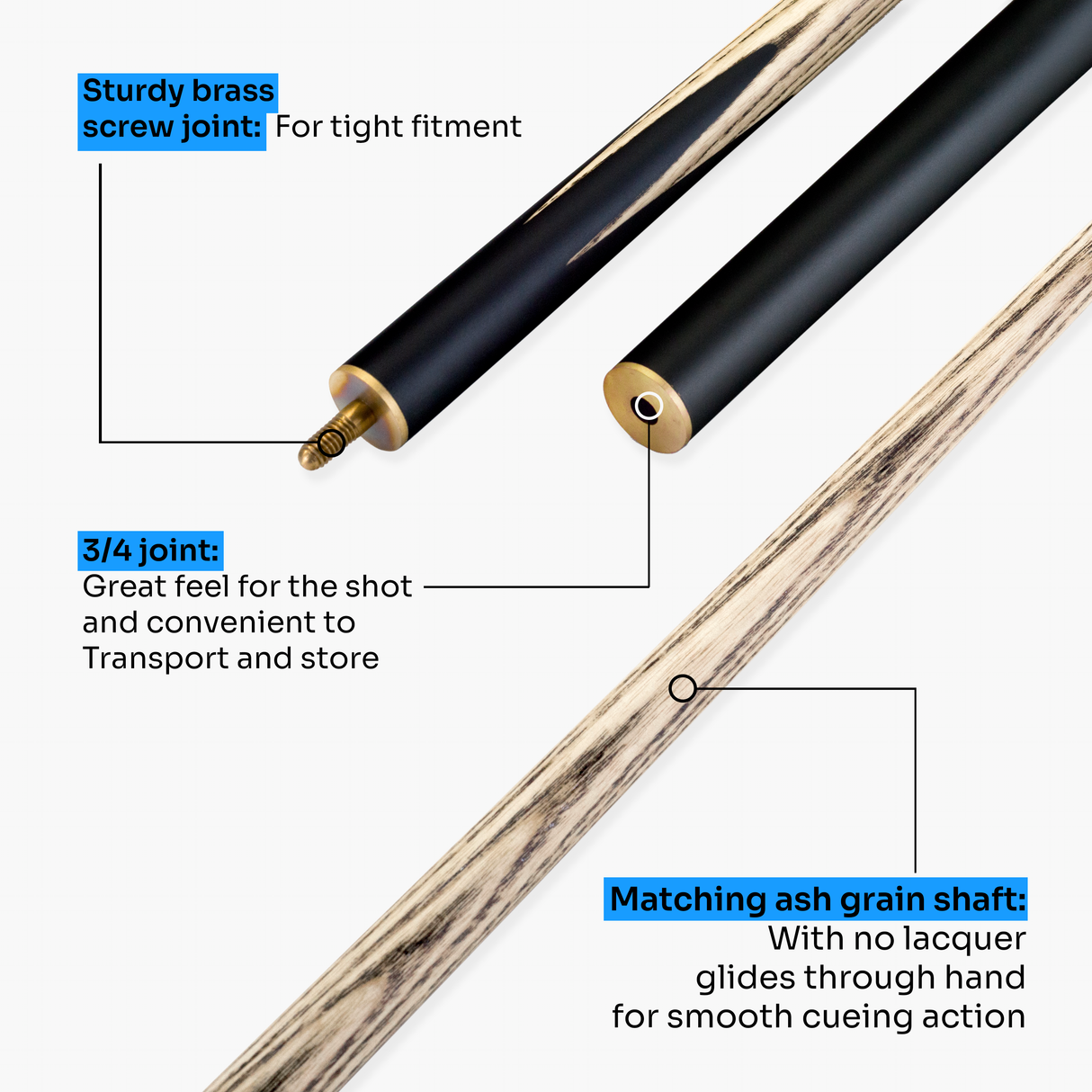 Spartan Fury VANQUISH 57 inch 3/4 Jointed Matching Ash Snooker Pool Cue – 9.5mm Tip