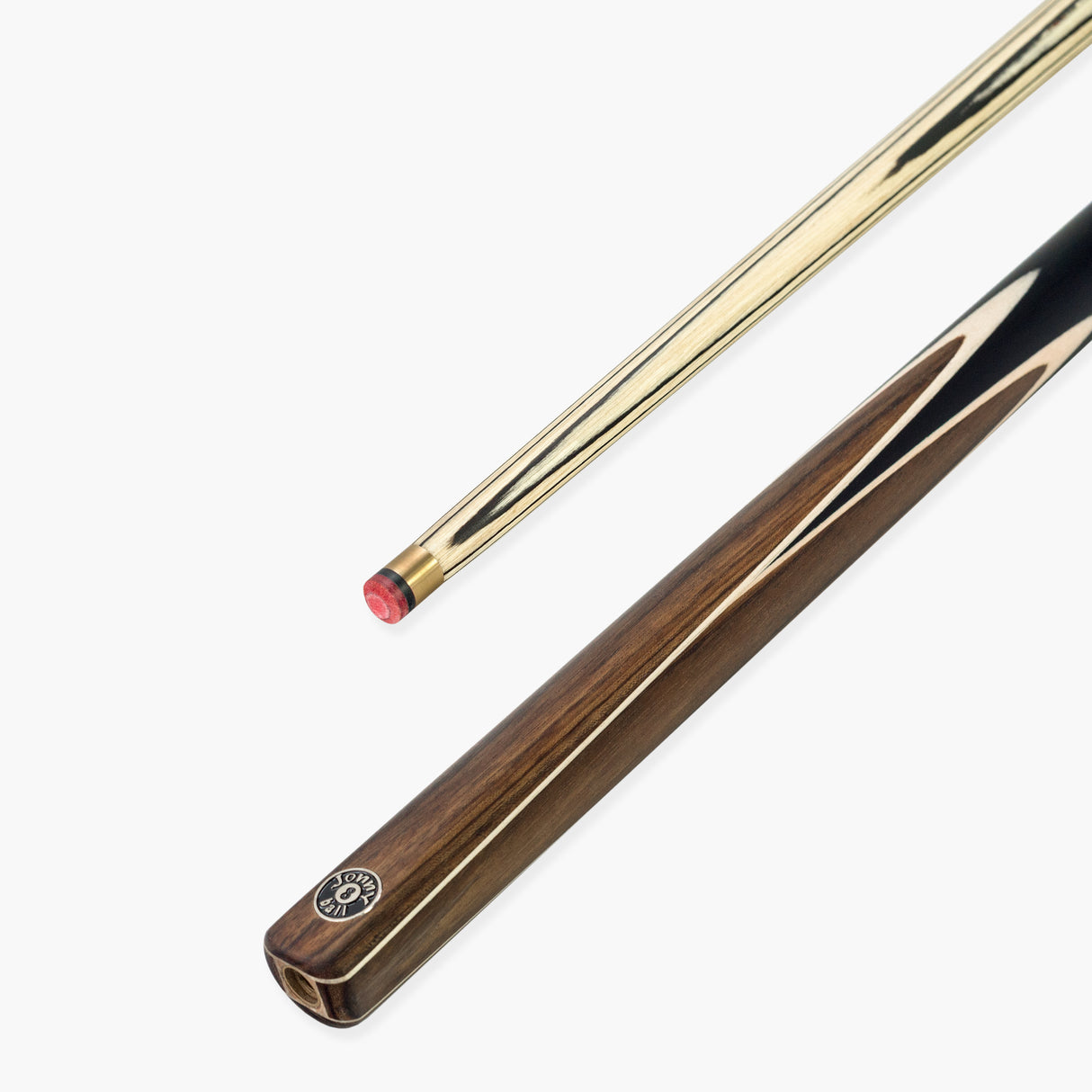 Jonny 8 Ball Walnut 57 Inch One Piece English Pool Cue with UV Printed Ash Shaft and 8.5mm Red Layered Tip