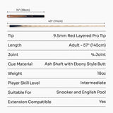 PRO147 Pearl Series Hazel Burl 3/4 Joint Cue with 9.5mm Professional Red Leather Tip