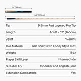 PRO147 Pearl Series Blue Burl 3/4 Joint Cue with 9.5mm Professional Red Leather Tip