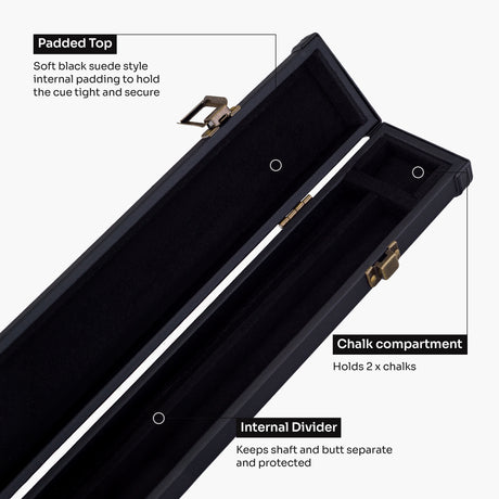 Baize Master Deluxe PLAIN BLACK 2pc Pool and Snooker Cue Case with Metal Badge and Plastic Ends - Black Interior Baize Master