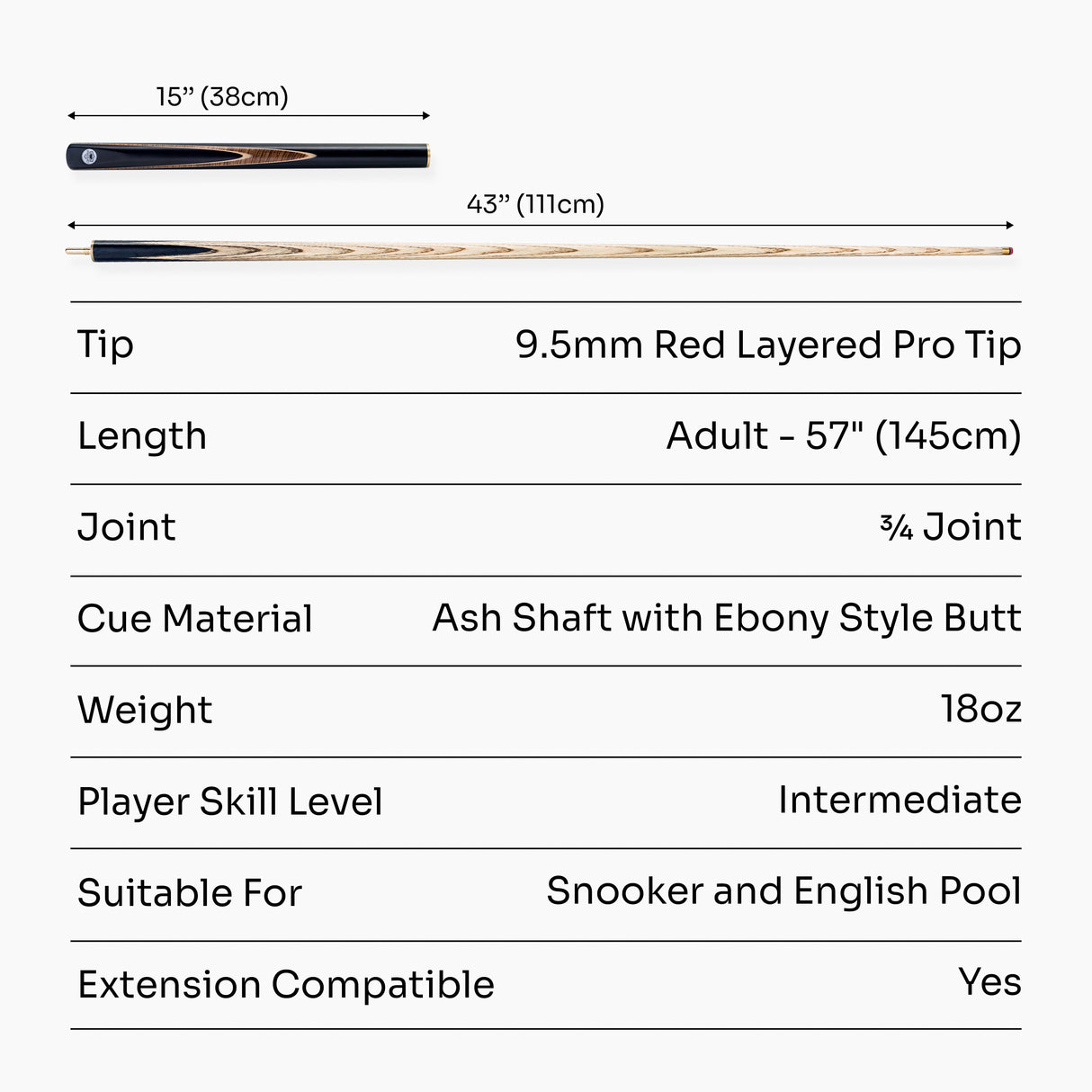 PRO147 Pearl Series Zebra 3/4 Joint Cue with 9.5mm Professional Red Leather Tip