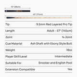 PRO147 Pearl Series Zebra 3/4 Joint Cue with 9.5mm Professional Red Leather Tip