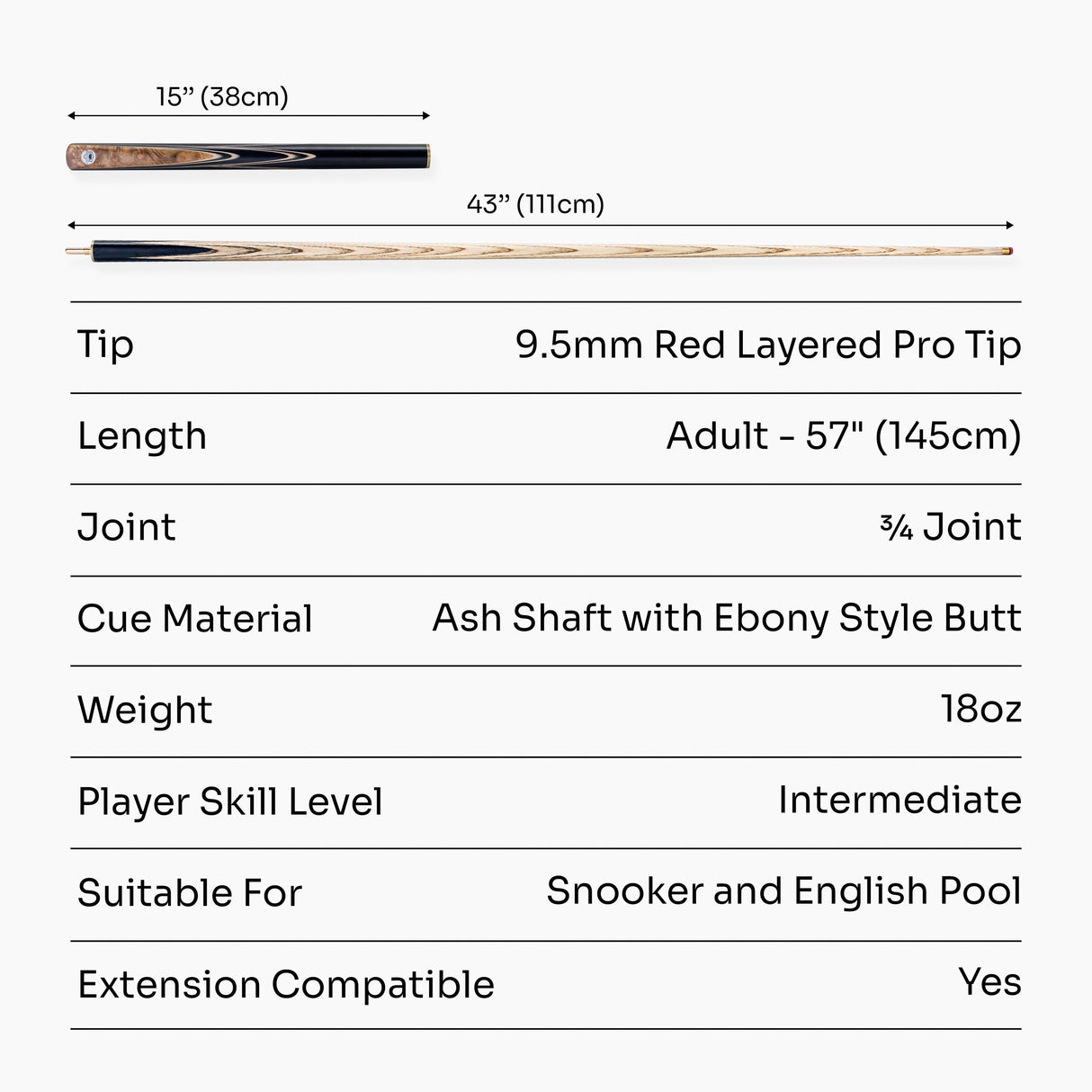 PRO147 Pearl Series Gold Burl 3/4 Joint Cue with 9.5mm Professional Red Leather Tip
