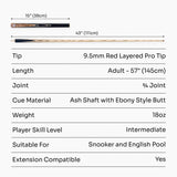 PRO147 Pearl Series Gold Burl 3/4 Joint Cue with 9.5mm Professional Red Leather Tip