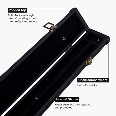 PRO147 3/4 Deluxe Black Snooker and Pool Case with Plastic Ends – Holds 1 x ¾ Joint Cue + Extensions PRO147