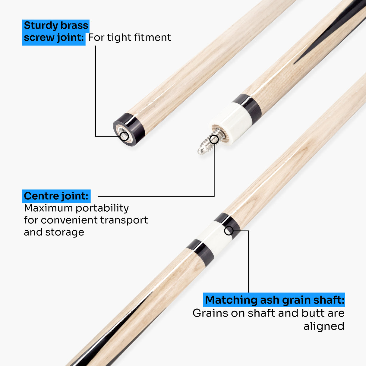 Jonny 8 Ball 57 Inch 2 Piece Pub Style Snooker Pool Cue and Case Set with 9.5mm Tip