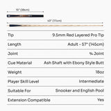 PRO147 Pearl Series Blue Zebra 3/4 Joint Deluxe Cue and Case Set with 9.5mm Professional Red Leather Tip