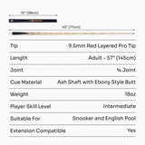 PRO147 Pearl Series Zebra 3/4 Joint Deluxe Cue and Case Set with 9.5mm Professional Red Leather Tip