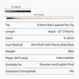 PRO147 Pearl Series Blue Burl 3/4 Joint Deluxe Cue and Case Set with 9.5mm Professional Red Leather Tip