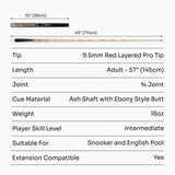 PRO147 Pearl Series Gold Burl 3/4 Joint Deluxe Cue and Case Set with 9.5mm Professional Red Leather Tip