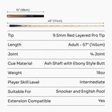 PRO147 Pearl Series Hazel Burl 3/4 Joint Deluxe Cue and Case Set with 9.5mm Professional Red Leather Tip