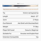 PRO147 Windsor 2 Piece Snooker and Pool Cue and Case Set 9.5mm Red Professional Tip