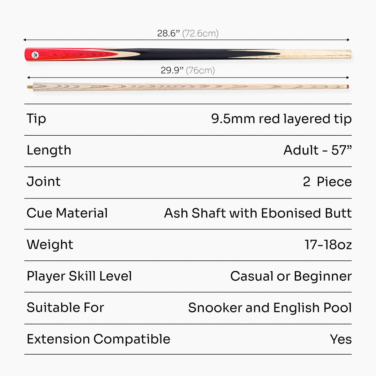 PRO147 Windsor 2 Piece Snooker and Pool Cue and Case Set 9.5mm Red Professional Tip