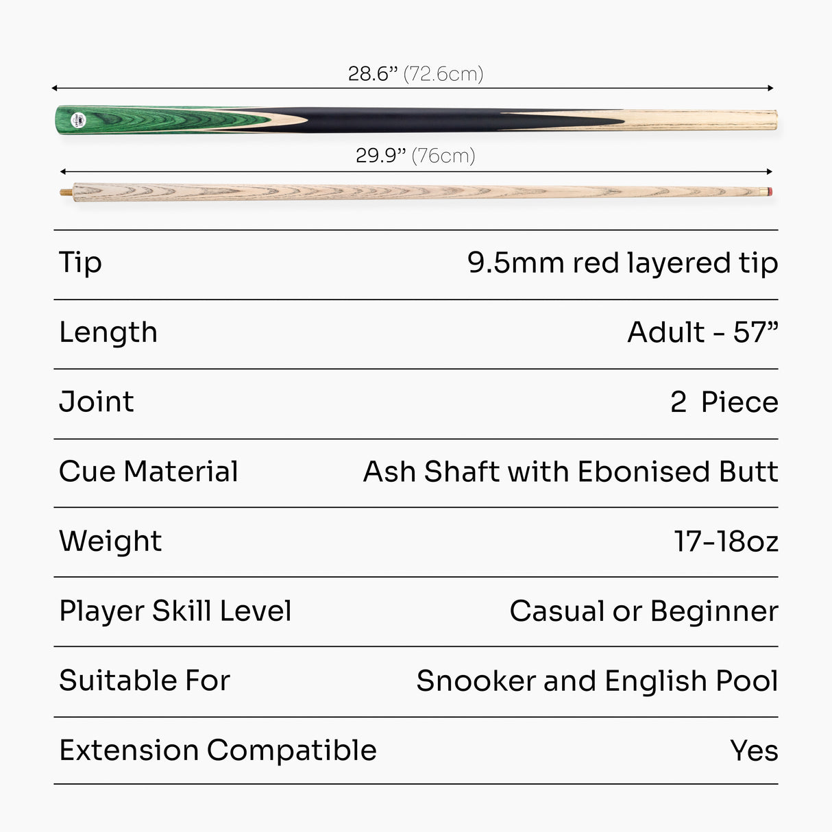 PRO147 Windsor 2 Piece Snooker and Pool Cue and Case Set 9.5mm Red Professional Tip