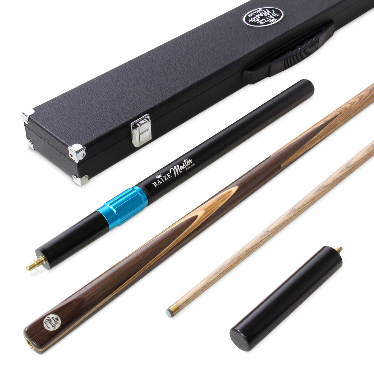 Baize Master Balmoral 2 Piece Snooker Pool Cue and Case Set with Baize Master 3 Slot Case, Long Telescopic Extension + Mini Butt - 9.5mm Tip