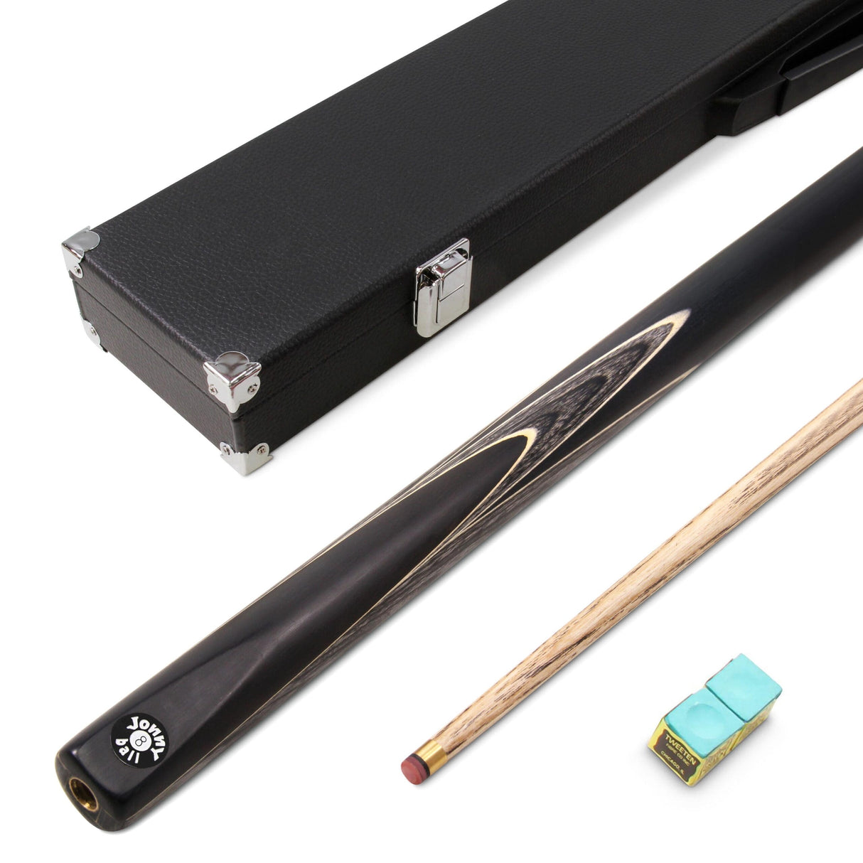 Jonny 8 Ball 2 Piece GREY SNIPER Pool Cue and Case Set with Jonny 8 Ball Black Reinforced Case + 2 Chalks