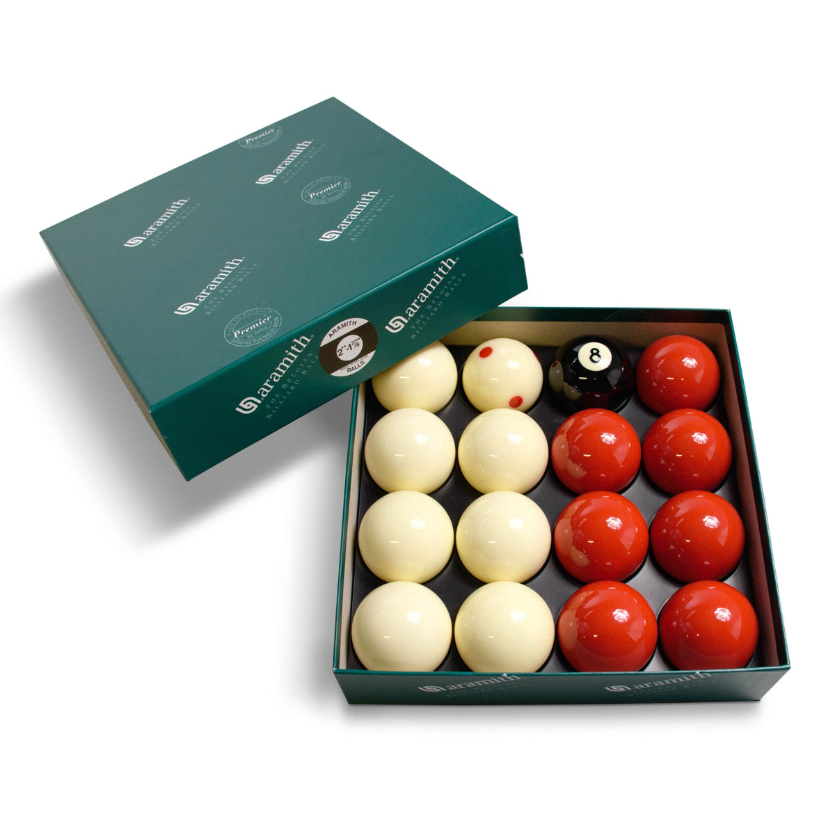 Aramith 2 Inch White and Red Pool Balls With Standard Black 8 Ball and Pro-Cup Cue Ball - St. George's Day Edition