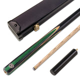 Baize Master GREEN JESTER 2 Piece 57 Inch Centre Joint Ash Snooker Pool Cue and Case Set 9.5mm Tip - With 2 Piece Black White Interior Case