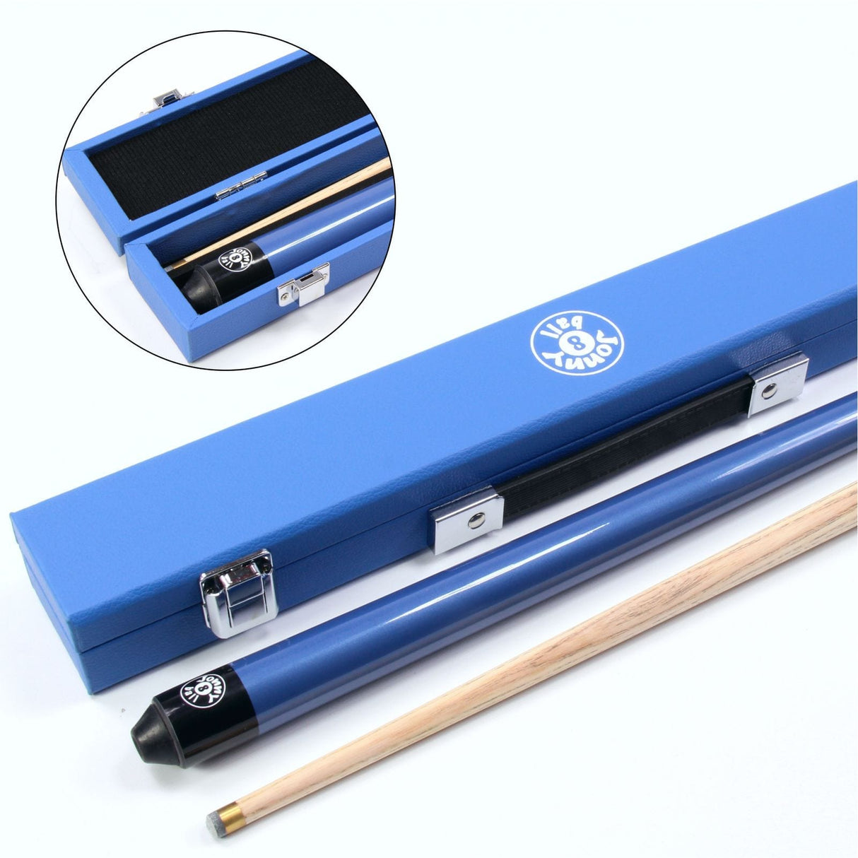Jonny 8 Ball 36” BLUE JET Junior Ash Pool Snooker Cue & MATCHING Hard Case