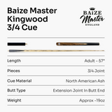 Baize Master Kingwood Limited-Edition 57 Inch ¾ Joint Professional Ash Snooker Pool Cue 9.5mm Tip with Hand Fitted PRO SPIN Medium Tip - Hand Finished in the UK by Cue Care Jim using Lynch’s Cue Balm