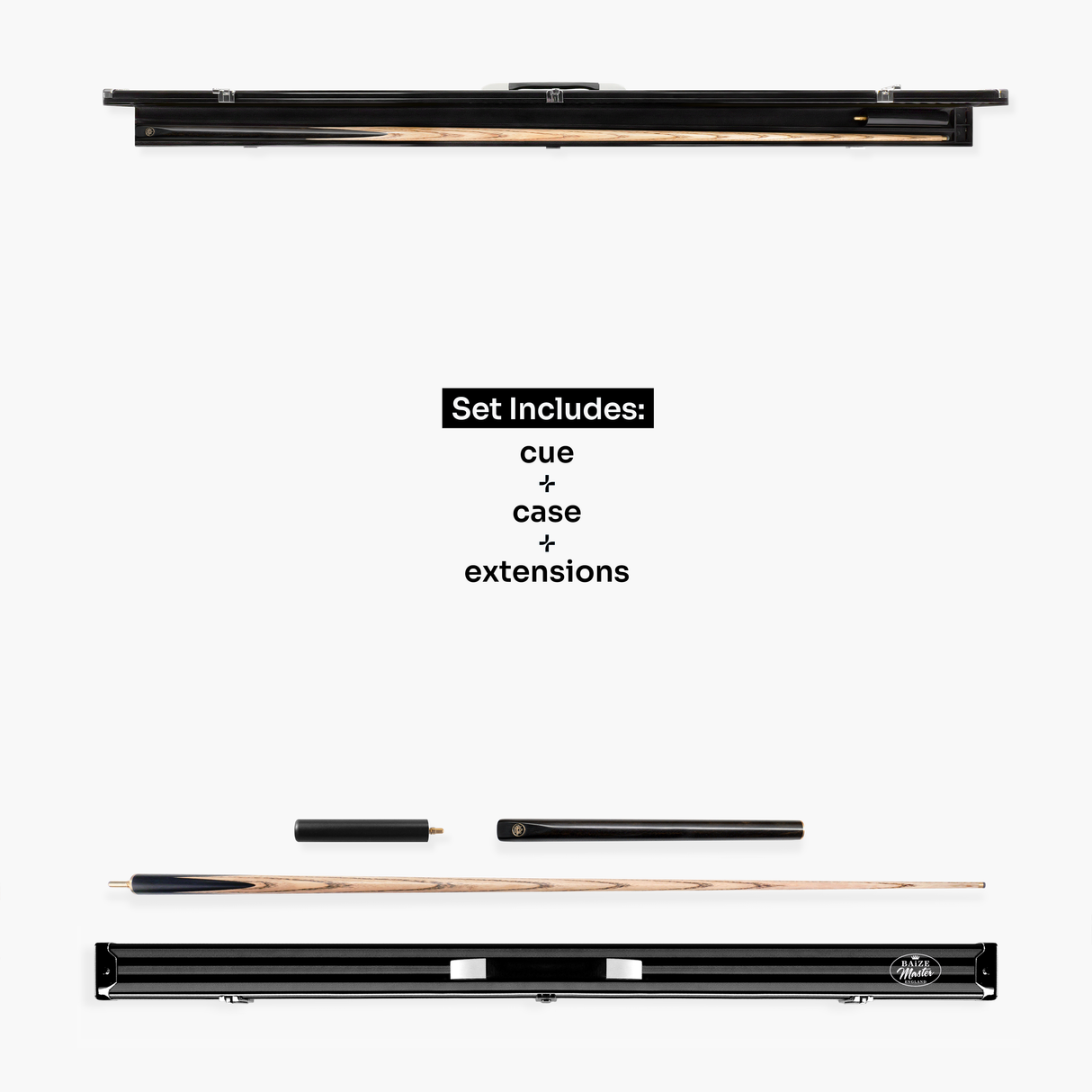 Baize Master CLASSIQUE 57 Inch One Piece Ebony Butt English Pool Cue and Case Set 8.5mm Tip