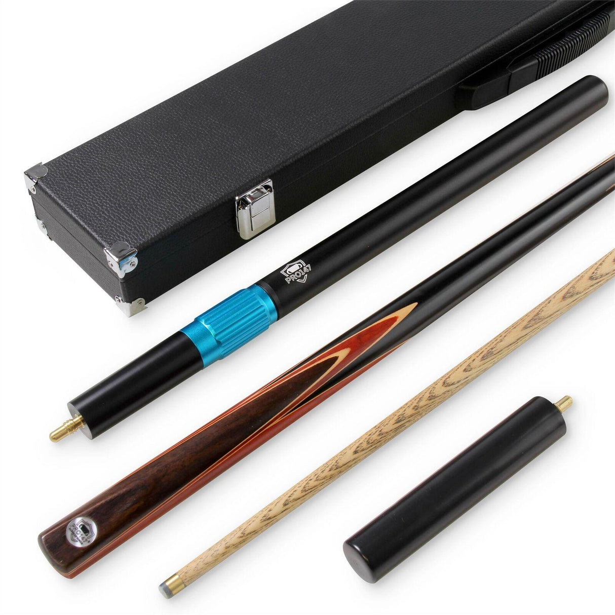 PRO147 2pc RED DEVIL Multi Splice Snooker Pool Cue Set with 3 Slot Hard Case