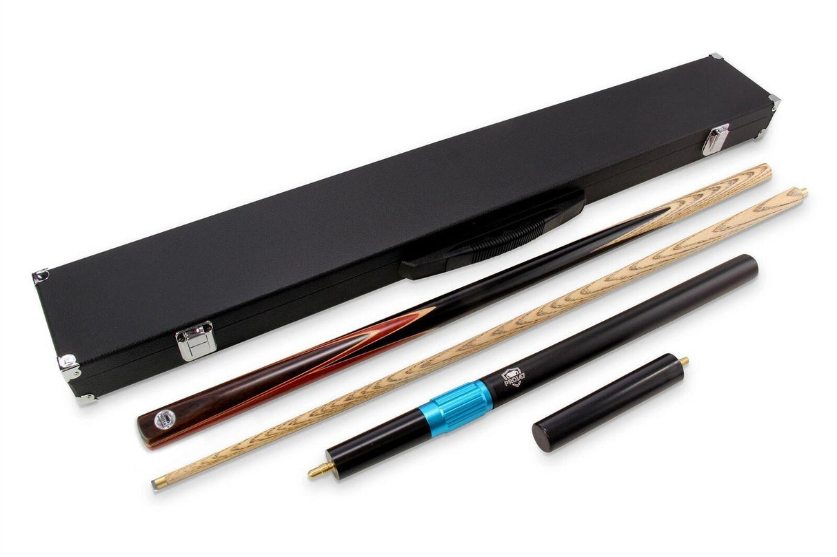 PRO147 2pc RED DEVIL Multi Splice Snooker Pool Cue Set with 3 Slot Hard Case
