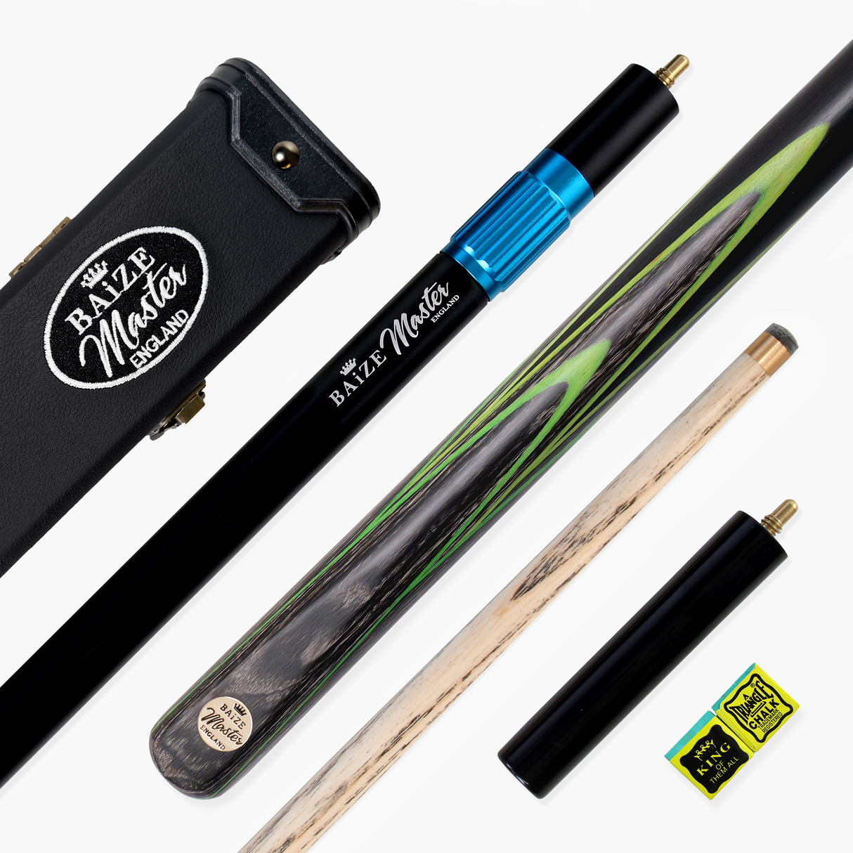 Baize Master GREEN EMPEROR SNOOKER CUE SET with Case 2 x Extensions and Chalk