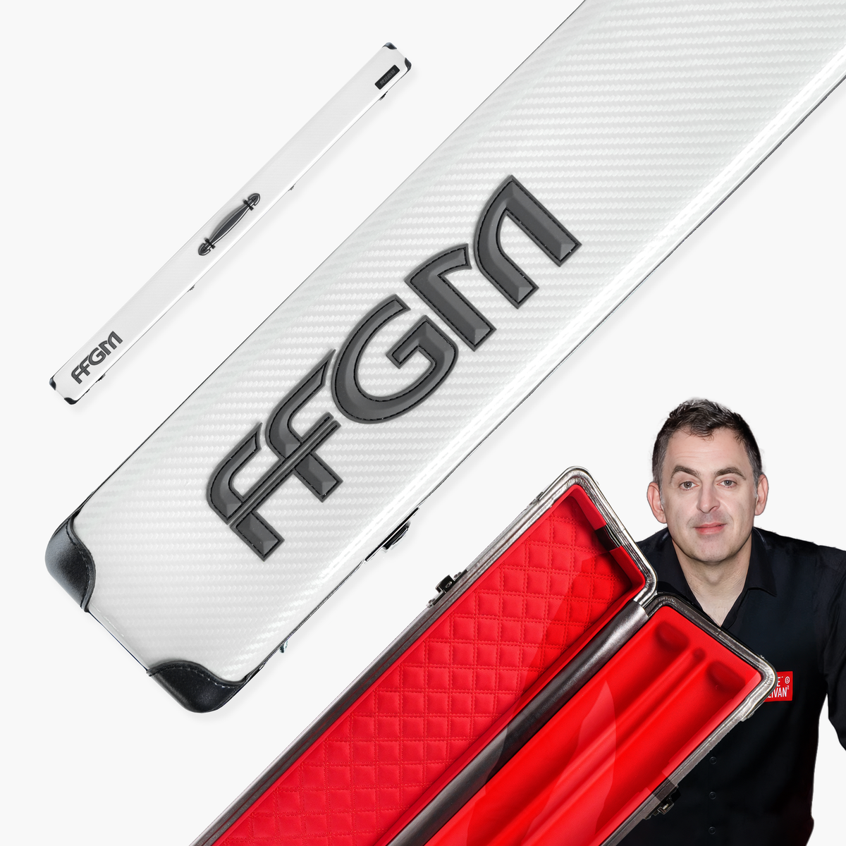 FFGM The Rocket Ronnie O'Sullivan 1 Piece 3 Slot Ultra Luxury White Snooker and Pool Cue Case - Holds 3 x One Piece Cues