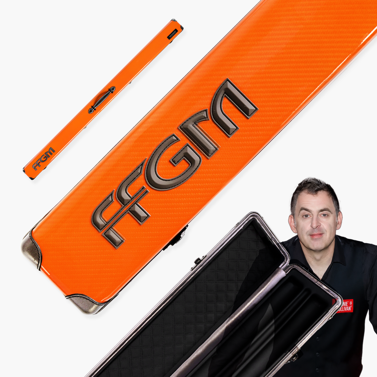 FFGM The Rocket Ronnie O'Sullivan 1 Piece 3 Slot Ultra Luxury Orange Snooker and Pool Cue Case - Holds 3 x One Piece Cues