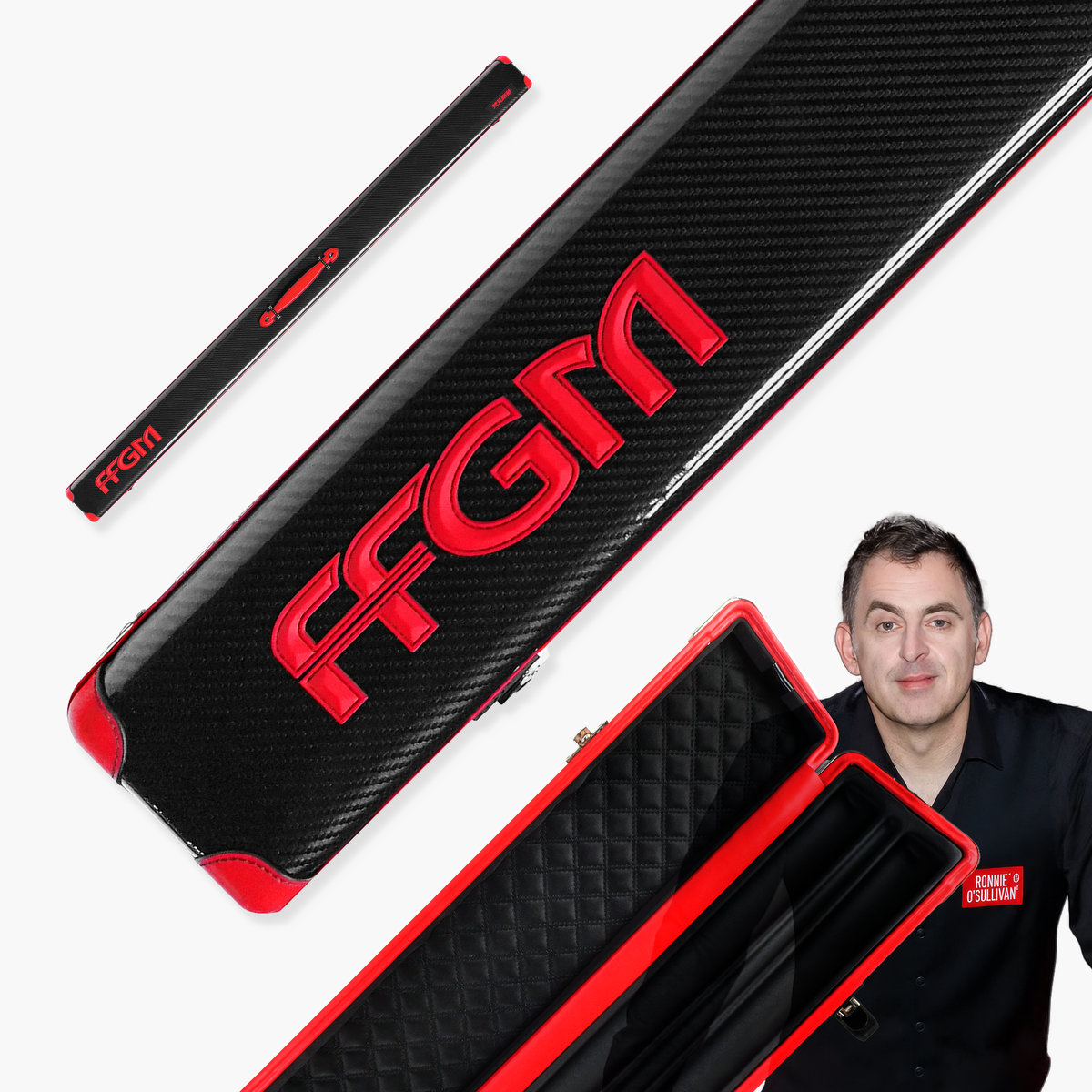 FFGM The Rocket Ronnie O'Sullivan 1 Piece 3 Slot Ultra Luxury Black and Red Snooker and Pool Cue Case - Holds 3 x One Piece Cues