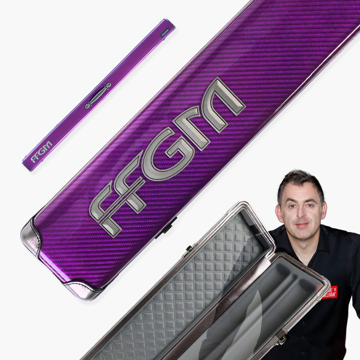 FFGM The Rocket Ronnie O'Sullivan 1 Piece 3 Slot Ultra Luxury Purple Snooker and Pool Cue Case - Holds 3 x One Piece Cues