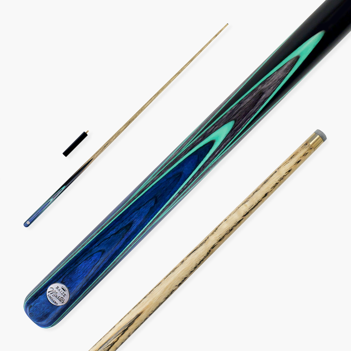 Baize Master Blue Admiral Limited-Edition 57 Inch 1 Piece Professional Ash Snooker Pool Cue 9.5mm Tip with Hand Fitted PRO SPIN Medium Tip - Hand Finished in the UK by Cue Care Jim using Lynch’s Cue Balm