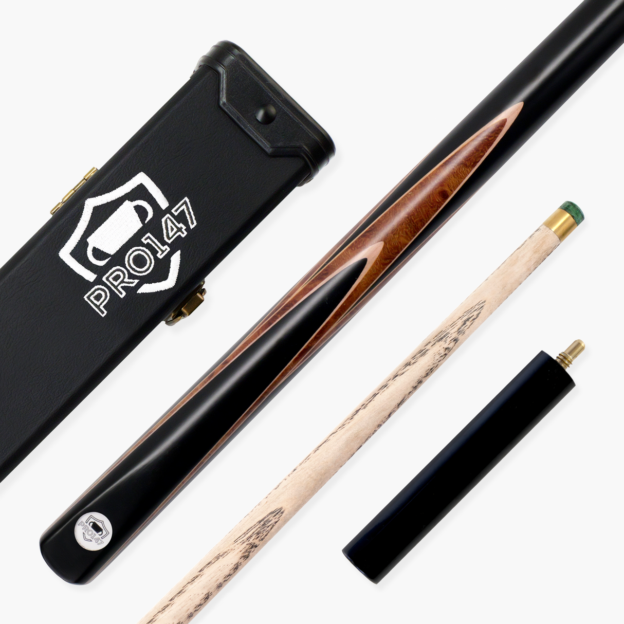 PRO147 Hazel Eclipse 3/4 Joint Snooker and Pool Standard Cue and Case Set with 9.5mm Green Layered Tip